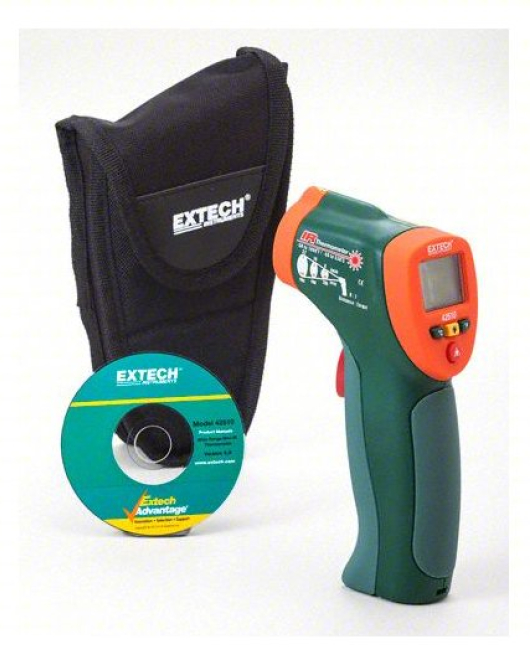 EXTECH 42510A-NIST Infrared Thermometer (Non-Contact IR Temperature Gun, Max/Min Tracking, Adjustable Emissivity 0.10–1.00, NIST Certified, CE)
