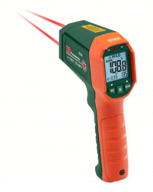 EXTECH IR320-NIST Infrared Thermometer (Non-Contact IR Temperature Gun, Max/Min Modes, Adjustable Emissivity 0.10–1.00, Mini Body, NIST Certified) EXTECH IR320-NIST Infrared Thermometer (Non-Contact IR Temperature Gun, Max/Min Modes, Adjustable Emissivity 0.10–1.00, Mini Body, NIST Certified)